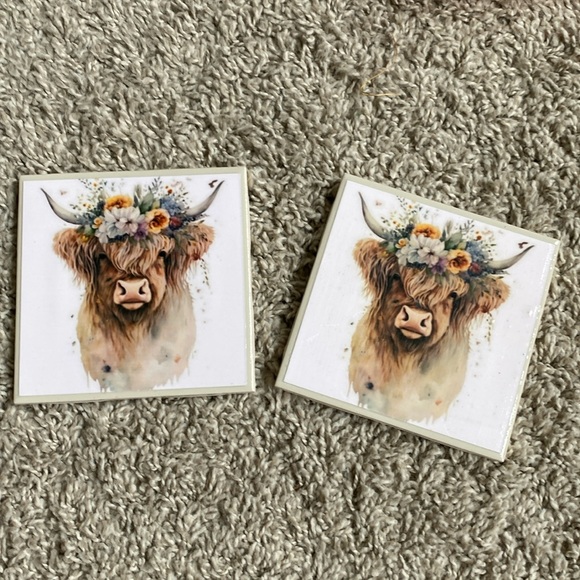 Other - Floral highland cow coasters